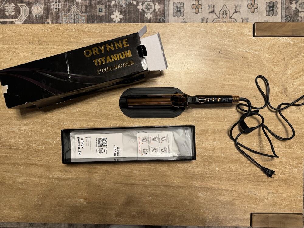 Orynne Titanium Curling Iron 2 in Barrel Temp Lock 450°F Black/Gold